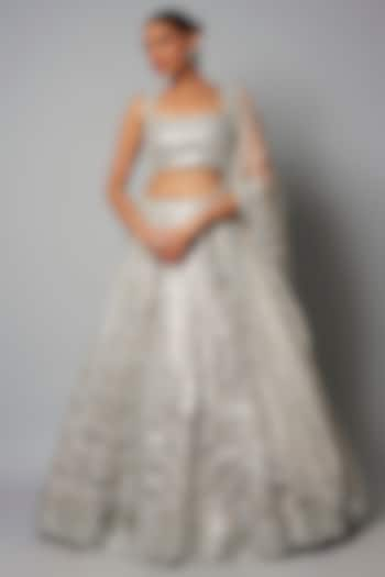 Silver Silk Organza & Net Bridal Lehenga Set by Aneesh Agarwaal at Pernia's Pop Up Shop