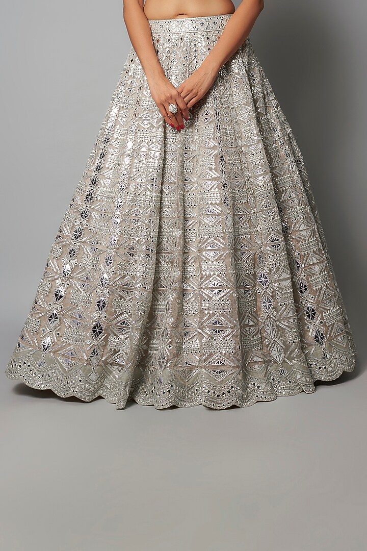 Silver Silk Organza & Net Bridal Lehenga Set by Aneesh Agarwaal at Pernia's Pop Up Shop