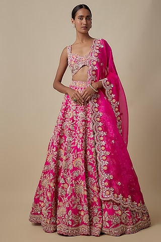 Rani Silk Zardosi Work Lehenga Set by Aneesh Agarwaal