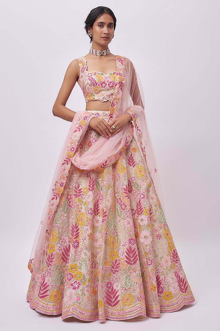 Ivory Organza Bridal Lehenga Set by Aneesh Agarwaal at Pernia's Pop Up Shop