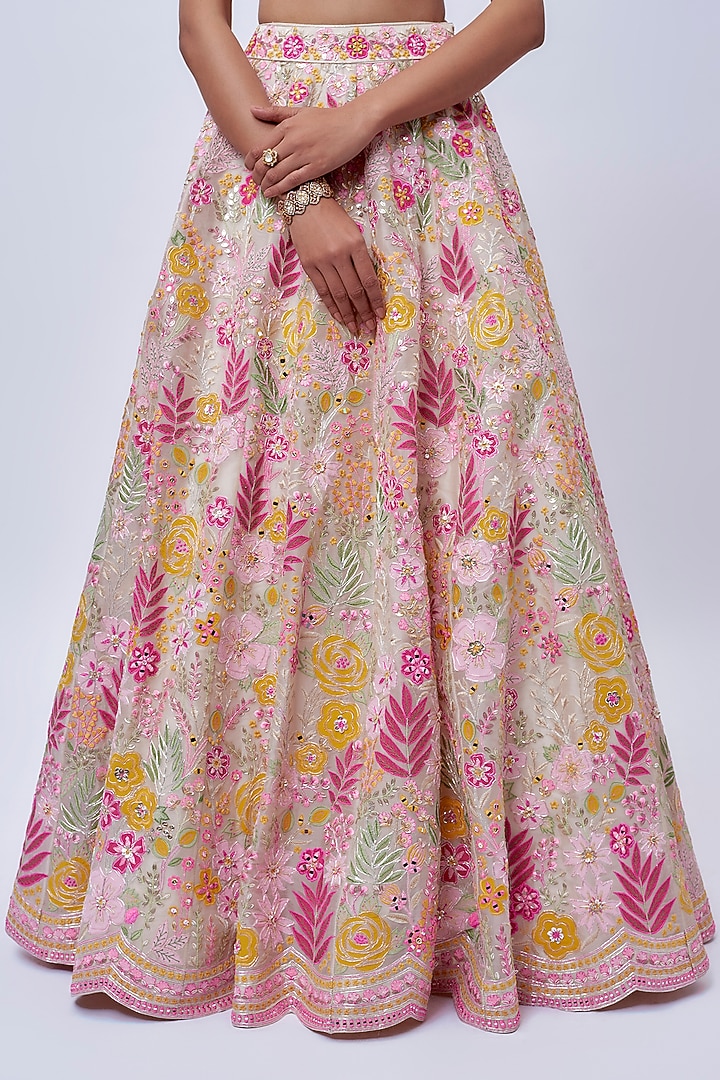 Ivory Organza Bridal Lehenga Set by Aneesh Agarwaal at Pernia's Pop Up Shop