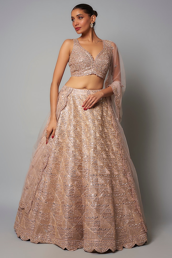 Gold Silk Organza & Net Bridal Lehenga Set by Aneesh Agarwaal at Pernia's Pop Up Shop