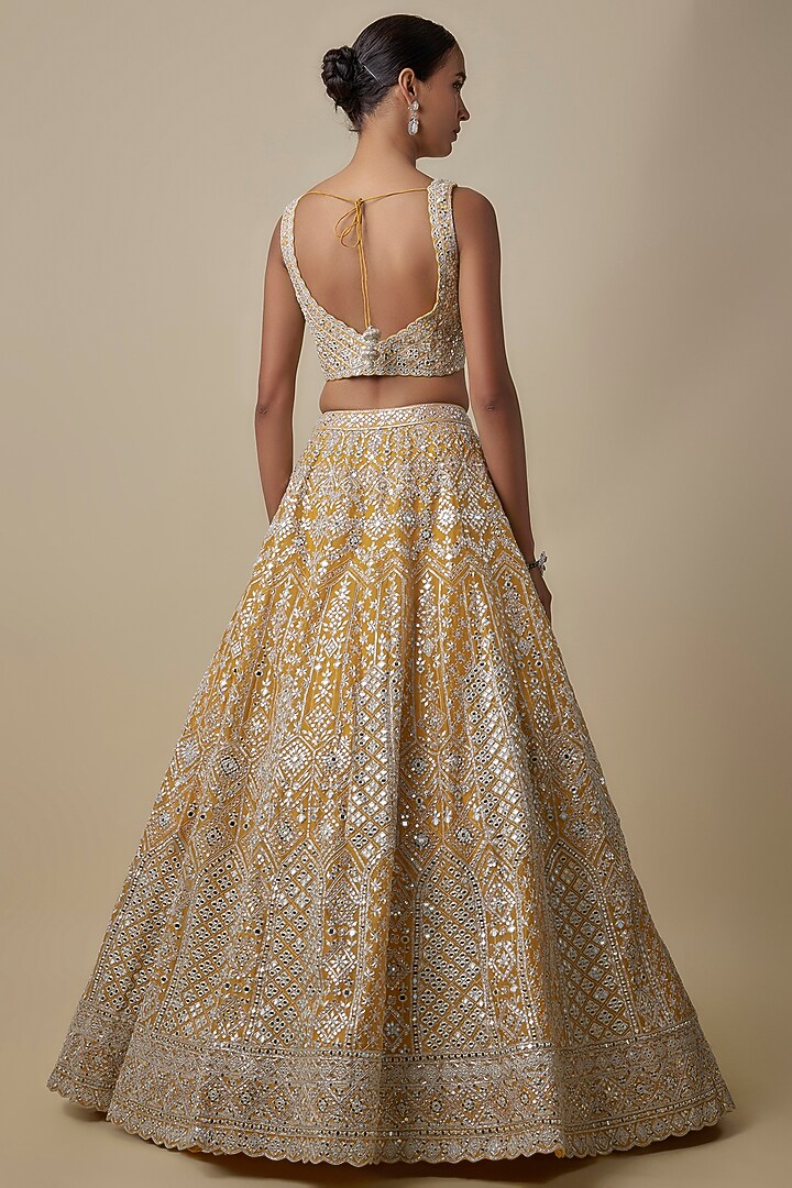 Rust Organza Mirror Bridal Lehenga Set by Aneesh Agarwaal at Pernia's Pop Up Shop