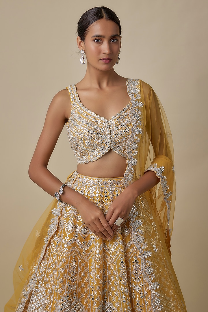 Rust Organza Mirror Bridal Lehenga Set by Aneesh Agarwaal at Pernia's Pop Up Shop