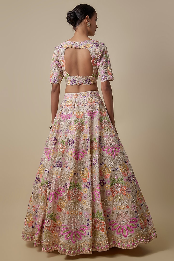 Ivory & Purple Organza Bridal Lehenga Set by Aneesh Agarwaal at Pernia's Pop Up Shop