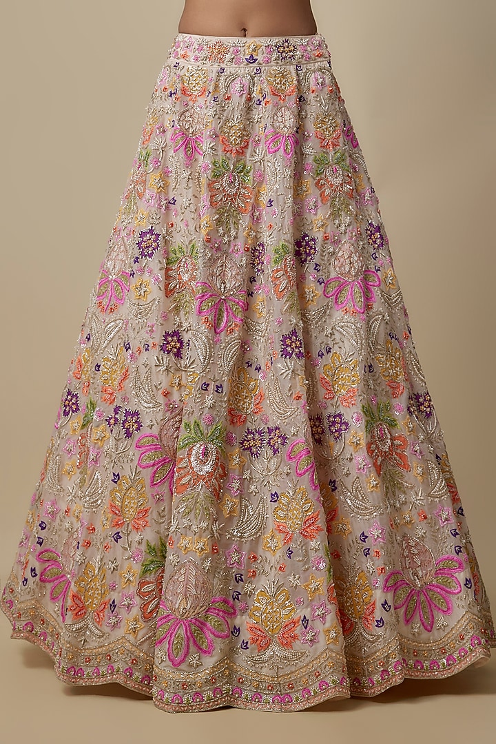Ivory & Purple Organza Bridal Lehenga Set by Aneesh Agarwaal at Pernia's Pop Up Shop