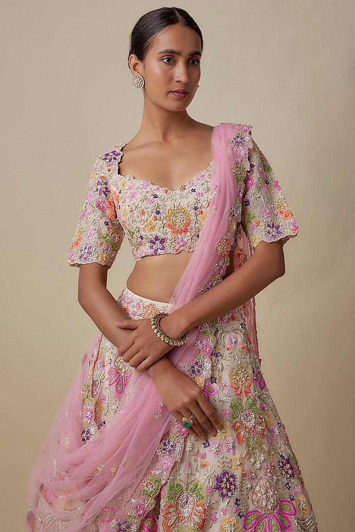 Ivory & Purple Organza Bridal Lehenga Set by Aneesh Agarwaal at Pernia's Pop Up Shop