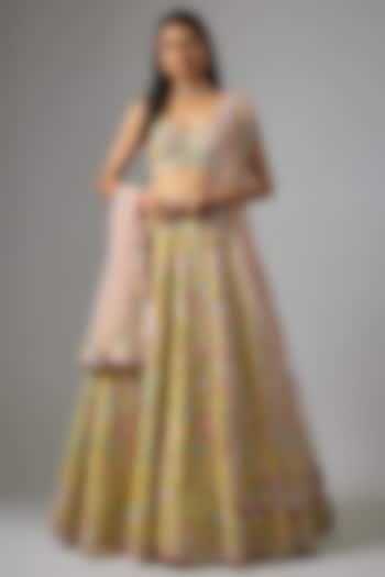 Lime Silk Embroidered Bridal Lehenga Set by Aneesh Agarwaal at Pernia's Pop Up Shop