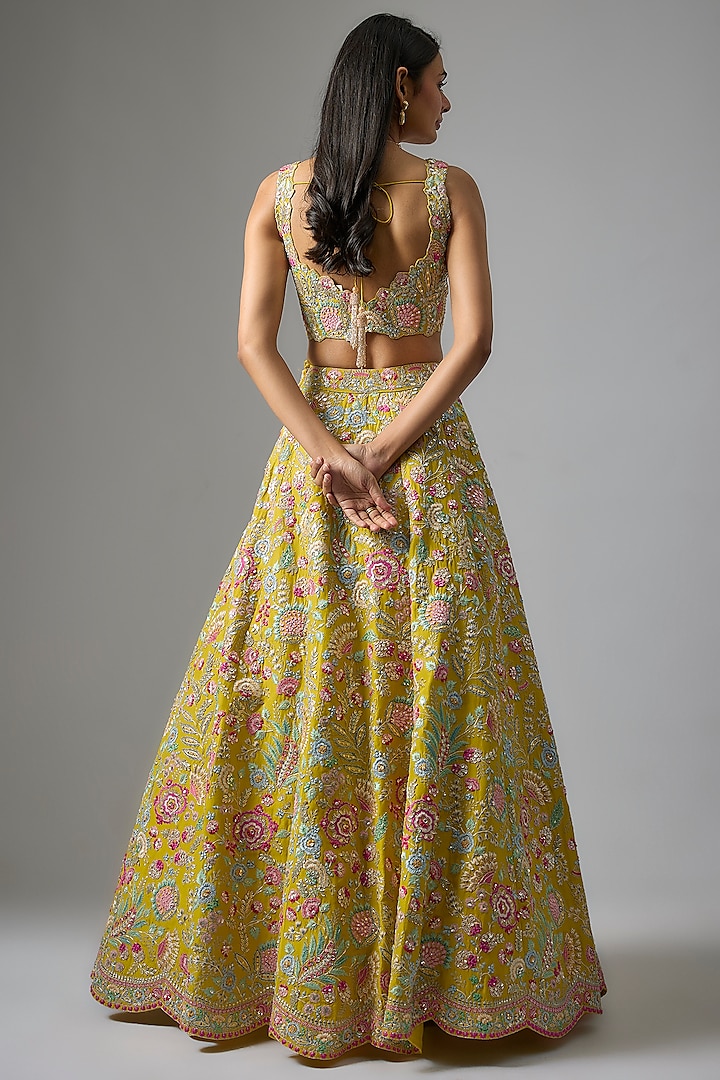 Lime Silk Embroidered Bridal Lehenga Set by Aneesh Agarwaal at Pernia's Pop Up Shop