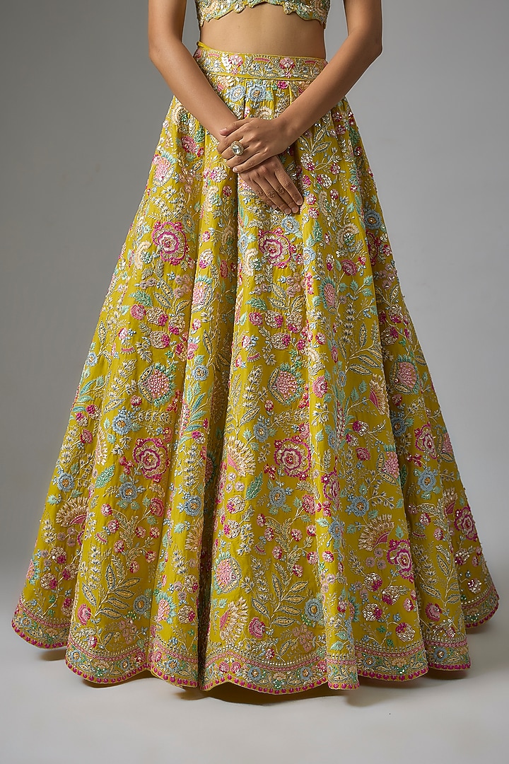 Lime Silk Embroidered Bridal Lehenga Set by Aneesh Agarwaal at Pernia's Pop Up Shop