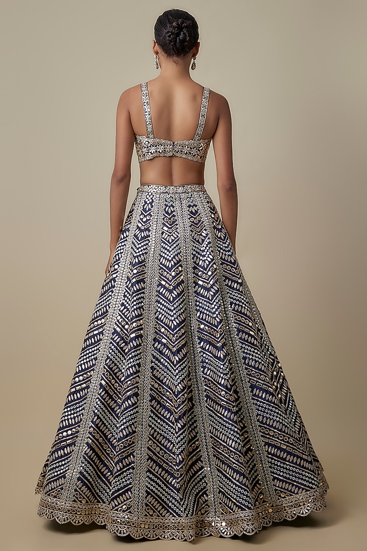Navy Blue Silk Bridal Lehenga Set by Aneesh Agarwaal at Pernia's Pop Up Shop