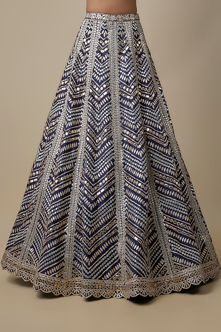 Navy Blue Silk Bridal Lehenga Set by Aneesh Agarwaal at Pernia's Pop Up Shop