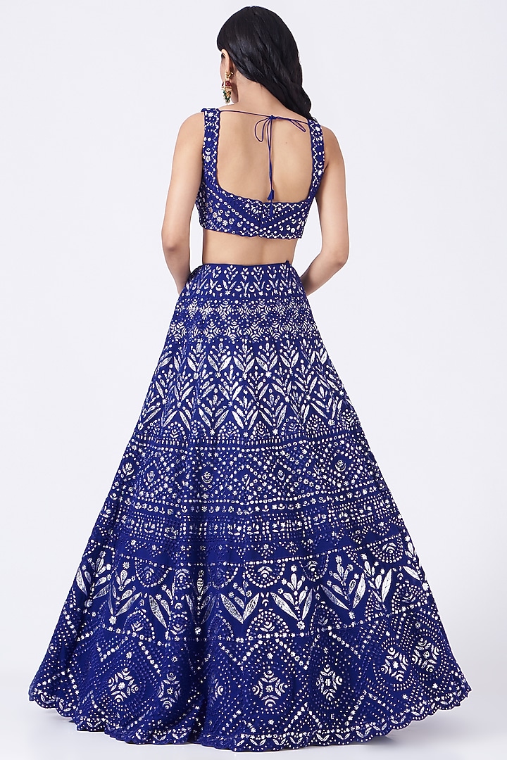 Admiral Blue Embroidered Bridal Lehenga Set by Aneesh Agarwaal at Pernia's Pop Up Shop