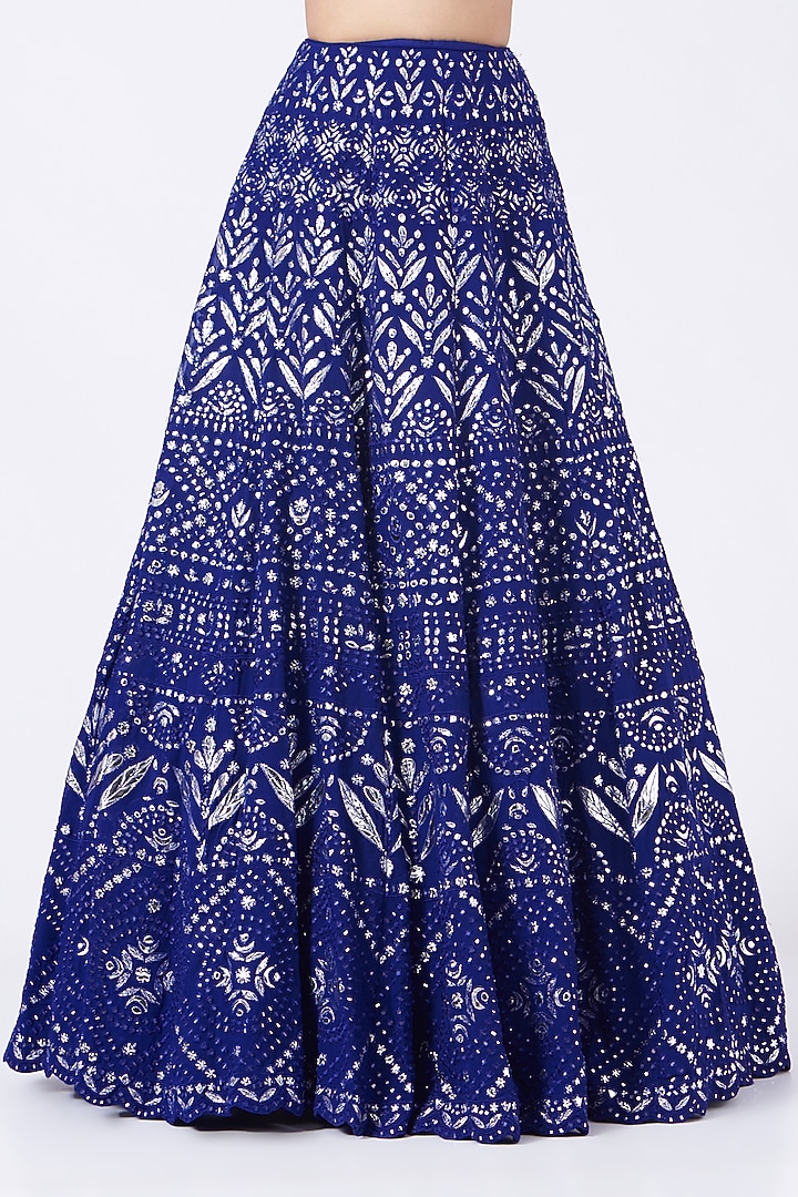 Admiral Blue Embroidered Bridal Lehenga Set by Aneesh Agarwaal at Pernia's Pop Up Shop