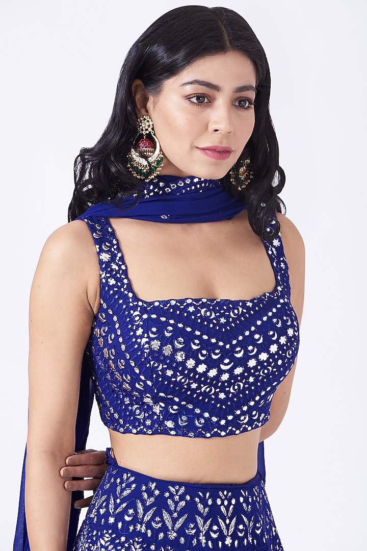 Admiral Blue Embroidered Bridal Lehenga Set by Aneesh Agarwaal at Pernia's Pop Up Shop