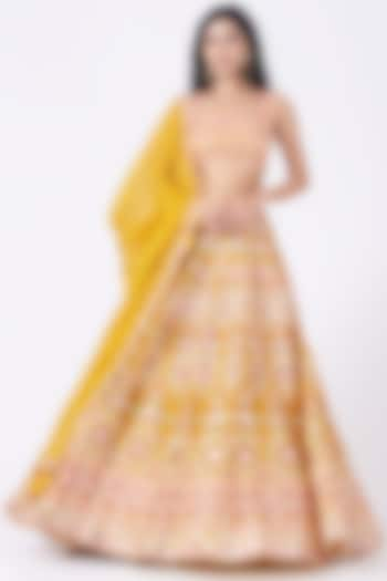 Yellow Embroidered Wedding Lehenga Set by Aneesh Agarwaal at Pernia's Pop Up Shop