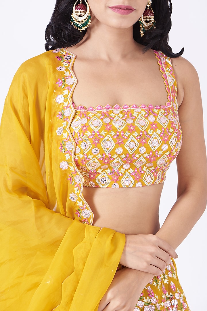 Yellow Embroidered Bridal Lehenga Set by Aneesh Agarwaal at Pernia's Pop Up Shop
