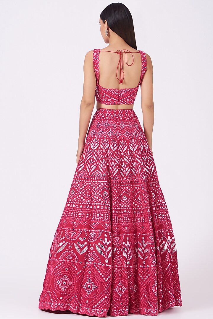 Ruby Red Embroidered Bridal Lehenga Set by Aneesh Agarwaal at Pernia's Pop Up Shop