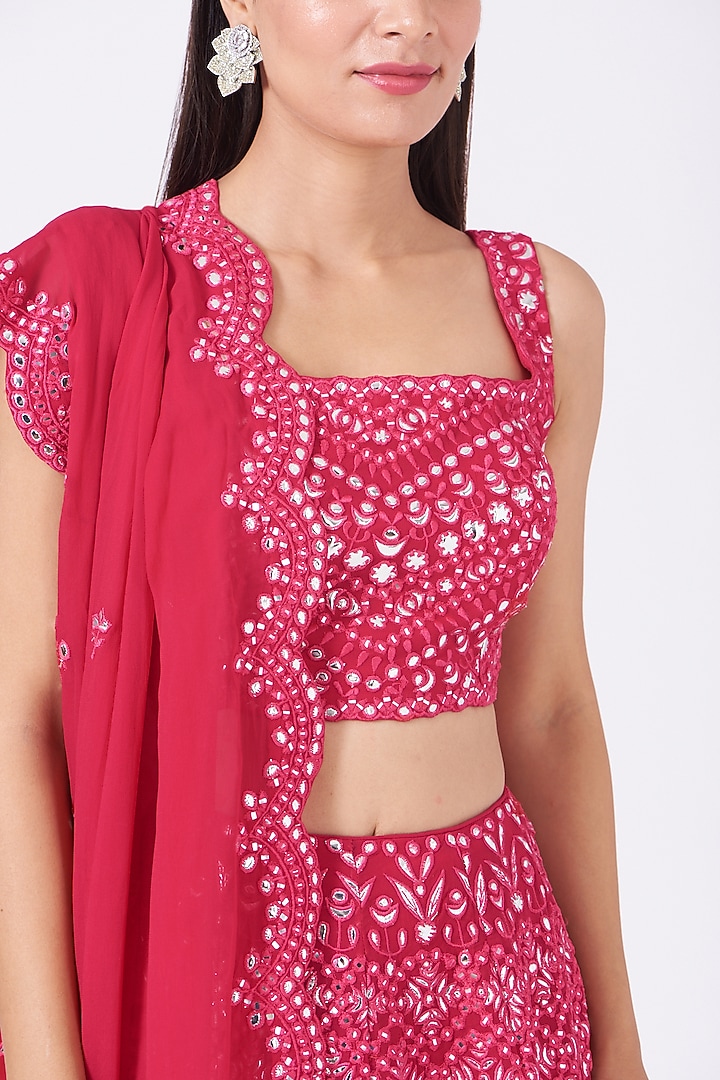 Ruby Red Embroidered Bridal Lehenga Set by Aneesh Agarwaal at Pernia's Pop Up Shop