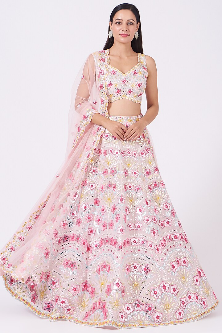 Blush Pink Embroidered Bridal Lehenga Set by Aneesh Agarwaal at Pernia's Pop Up Shop