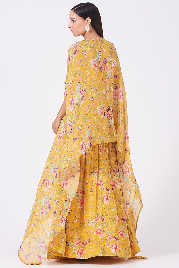 Yellow Printed Wedding Lehenga Set With Cape by Aneesh Agarwaal PRET at Pernia's Pop Up Shop