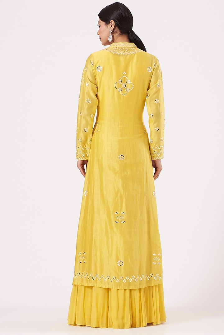 Yellow Embroidered Jacket Set by Aneesh Agarwaal at Pernia's Pop Up Shop
