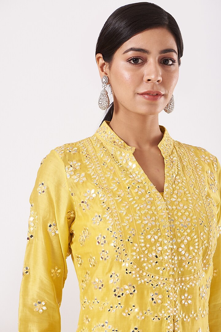 Yellow Embroidered Jacket Set by Aneesh Agarwaal at Pernia's Pop Up Shop
