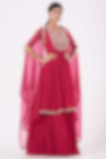 Red Chiffon Skirt Set by Aneesh Agarwaal PRET