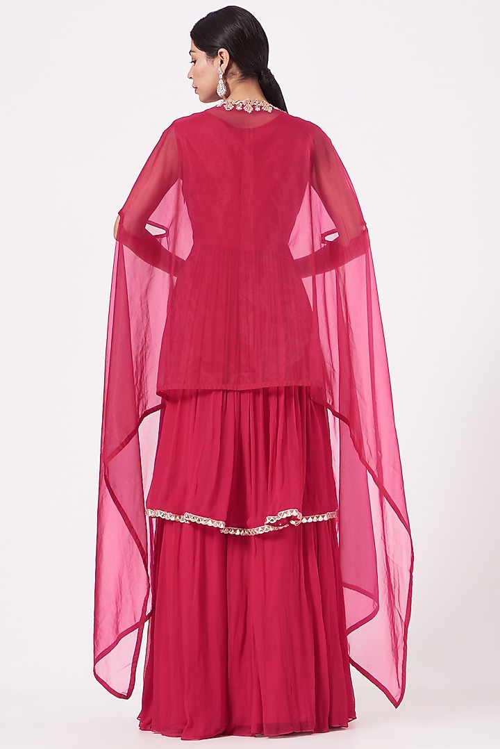 Red Chiffon Skirt Set by Aneesh Agarwaal PRET at Pernia's Pop Up Shop