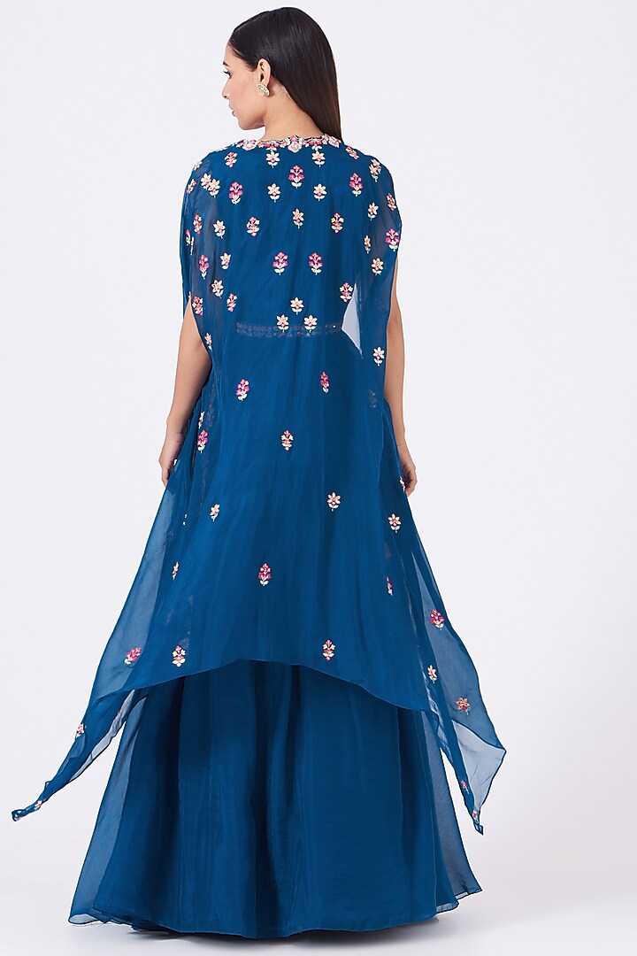 Royal Blue Skirt Set With Embroidered Cape by Aneesh Agarwaal PRET at Pernia's Pop Up Shop