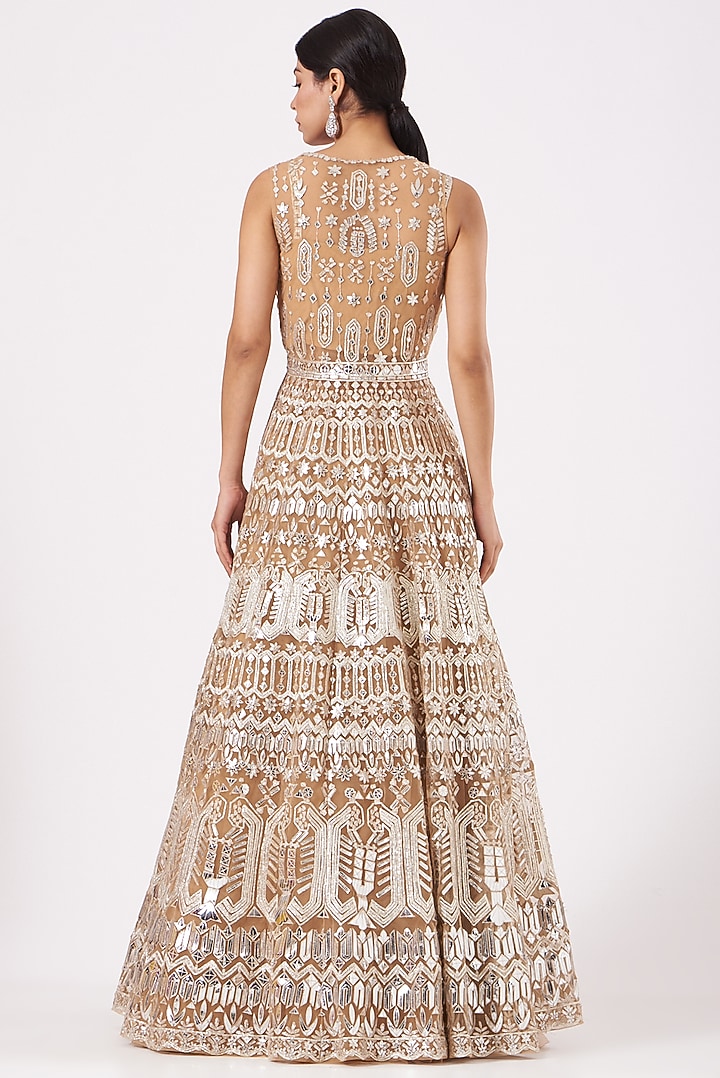 Beige Anarkali Jacket Set by Aneesh Agarwaal at Pernia's Pop Up Shop