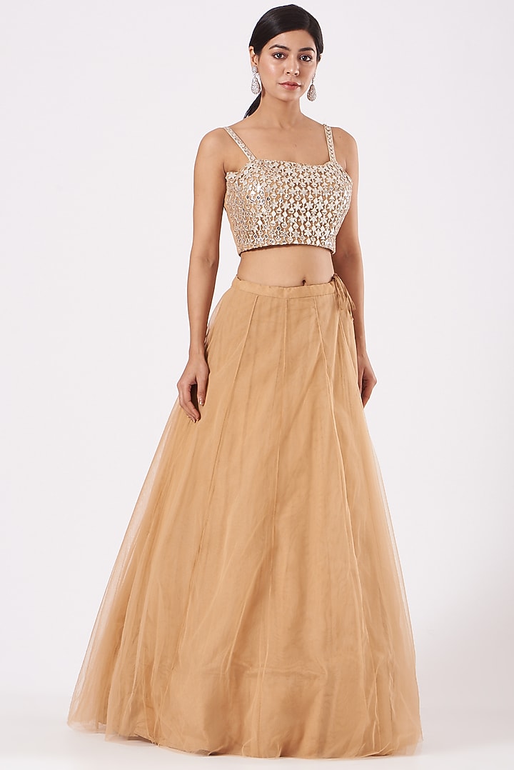 Beige Anarkali Jacket Set by Aneesh Agarwaal at Pernia's Pop Up Shop