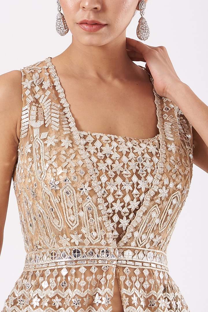 Beige Anarkali Jacket Set by Aneesh Agarwaal at Pernia's Pop Up Shop