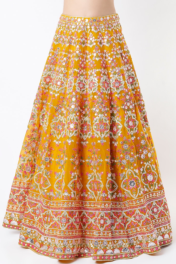 Yellow Embroidered Bridal Lehenga Set by Aneesh Agarwaal at Pernia's Pop Up Shop