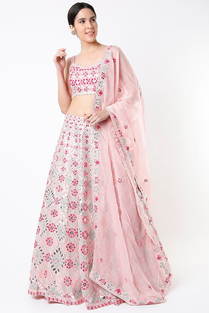 Blush Pink Embroidered Bridal Lehenga Set by Aneesh Agarwaal at Pernia's Pop Up Shop