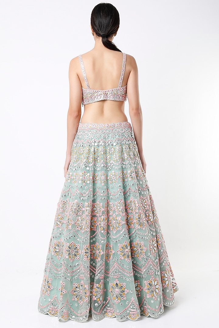 Mint Green Embroidered Bridal Lehenga Set by Aneesh Agarwaal at Pernia's Pop Up Shop