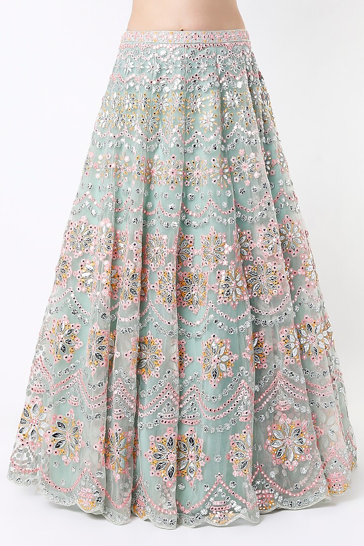 Mint Green Embroidered Bridal Lehenga Set by Aneesh Agarwaal at Pernia's Pop Up Shop