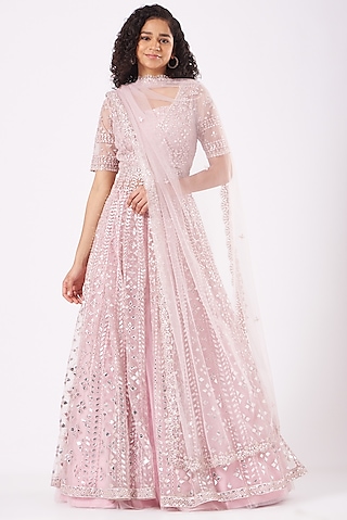 Blush Pink Anarkali Jacket Set by Aneesh Agarwaal