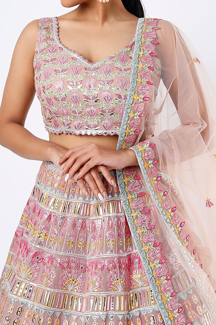 Beige Embroidered Bridal Lehenga Set by Aneesh Agarwaal at Pernia's Pop Up Shop