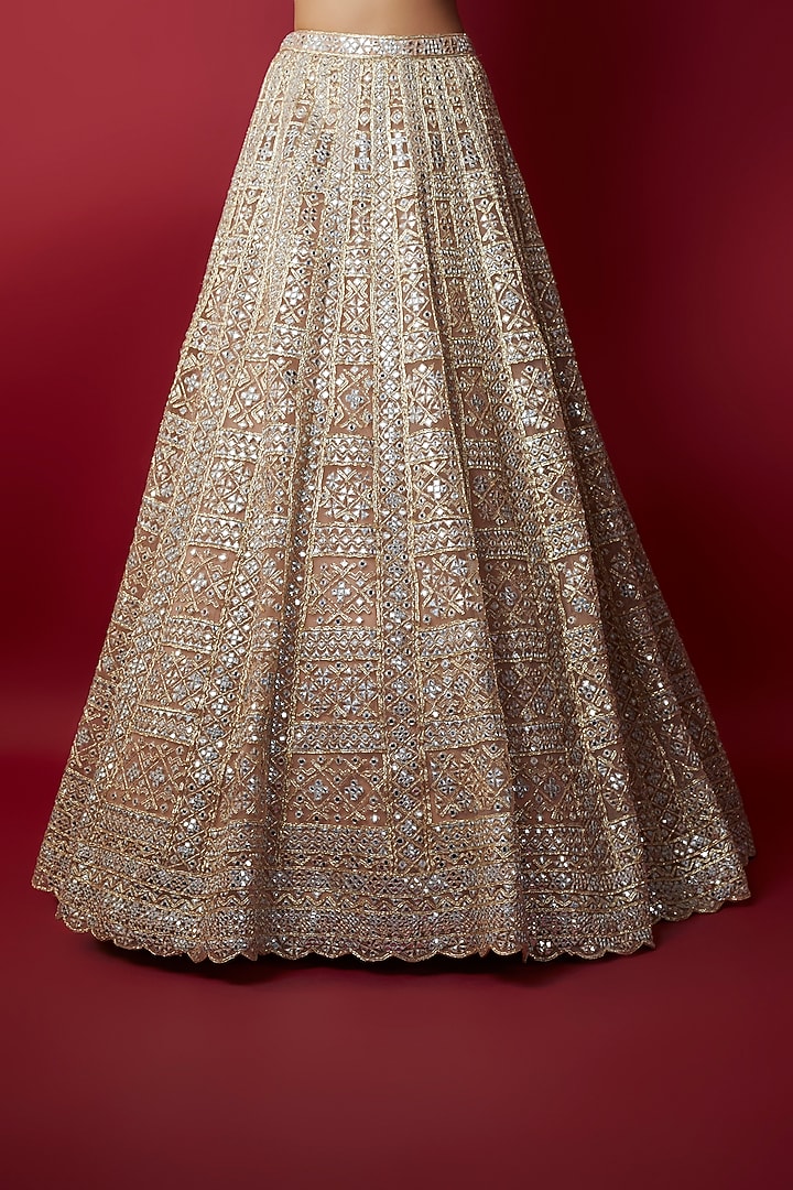Gold Net Mirror Embroidered Bridal Lehenga Set by Aneesh Agarwaal at Pernia's Pop Up Shop