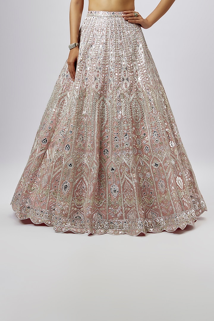 Pink Organza Embroidered Bridal Lehenga Set by Aneesh Agarwaal at Pernia's Pop Up Shop
