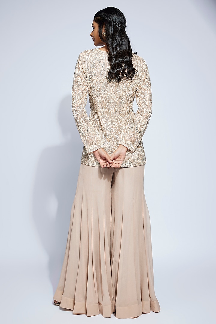 Taupe Net Bridal Sharara Set by Aneesh Agarwaal at Pernia's Pop Up Shop