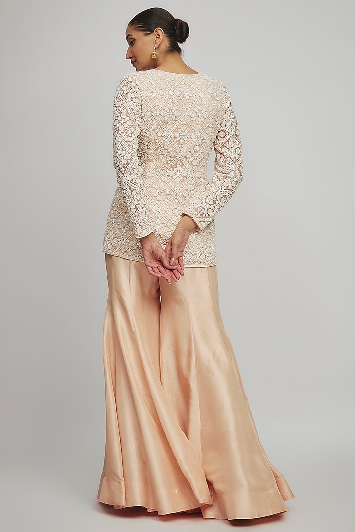 Ivory Net Cutdana & Sequins Hand Embroidered Jacket Set by Aneesh Agarwaal at Pernia's Pop Up Shop