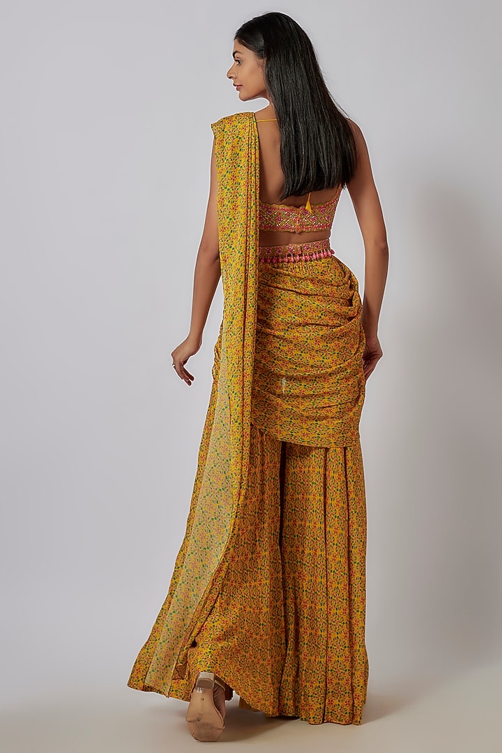 Yellow Chinon Sharara Wedding Saree Set by Aneesh Agarwaal PRET at Pernia's Pop Up Shop
