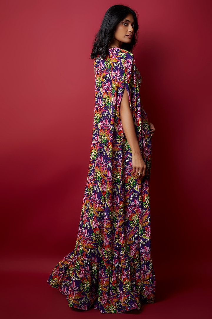 Purple Crepe Applique Embroidered & Printed Jacket Set by Aneesh Agarwaal PRET at Pernia's Pop Up Shop