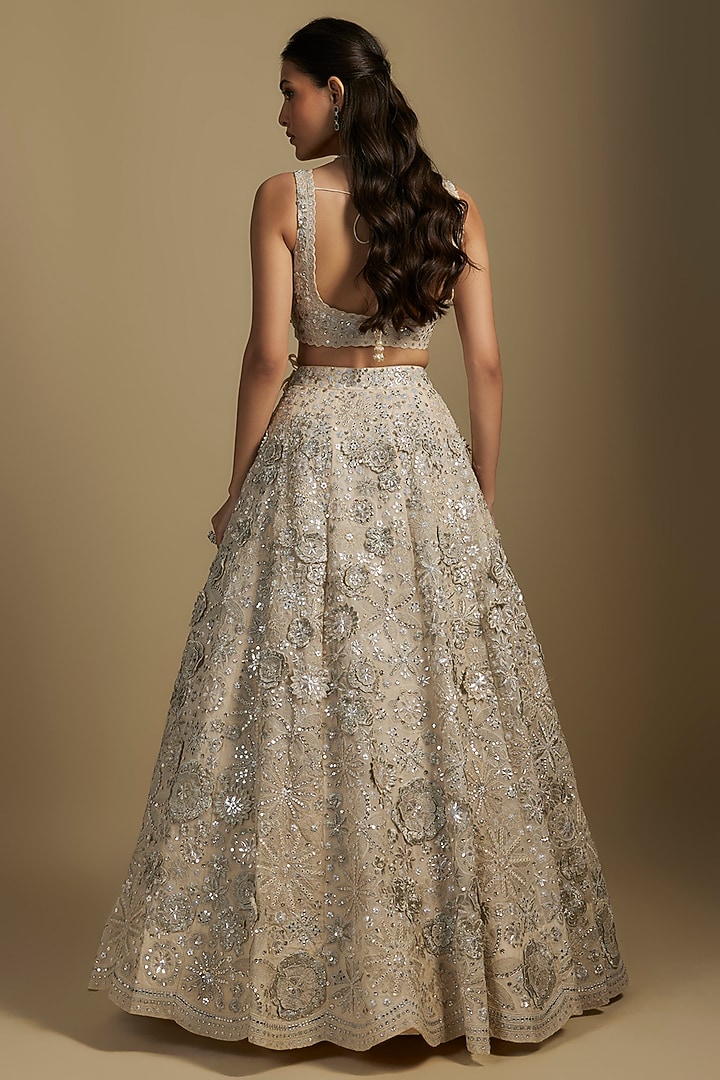 Ivory Silk Organza Bridal Lehenga Set by Aneesh Agarwaal at Pernia's Pop Up Shop