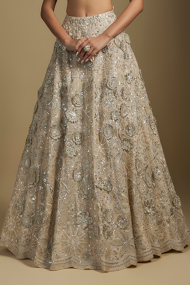 Ivory Silk Organza Bridal Lehenga Set by Aneesh Agarwaal at Pernia's Pop Up Shop