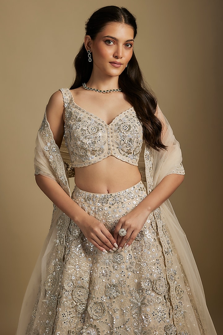 Ivory Silk Organza Bridal Lehenga Set by Aneesh Agarwaal at Pernia's Pop Up Shop