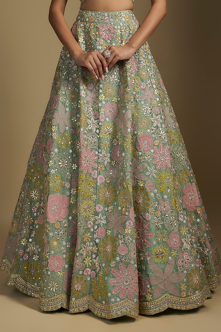 Mint Silk Organza Bridal Lehenga Set by Aneesh Agarwaal at Pernia's Pop Up Shop