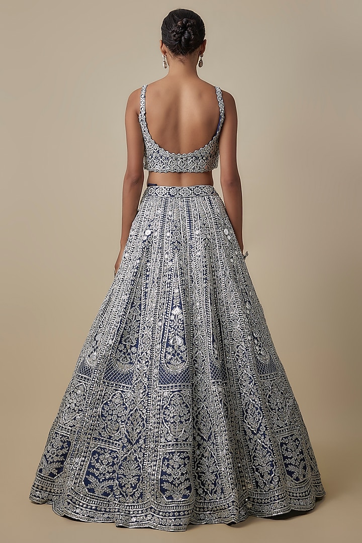 Navy Blue Organza Bridal Lehenga Set by Aneesh Agarwaal at Pernia's Pop Up Shop